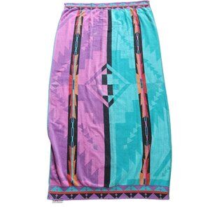 Vintage 80’s Royal Terry Beach Bath Towel Southwest Tribal Turquoise Teal